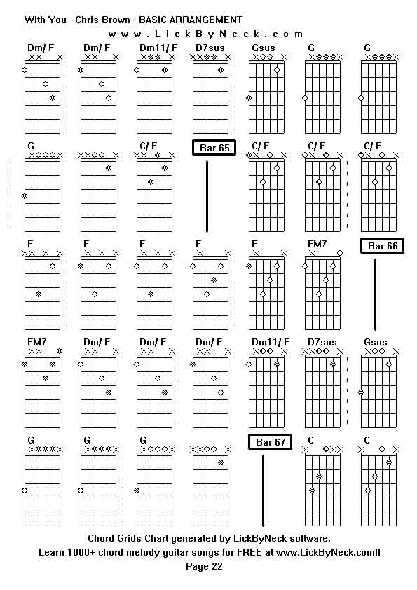 Chord Grids Chart of chord melody fingerstyle guitar song-With You - Chris Brown - BASIC ARRANGEMENT,generated by LickByNeck software.